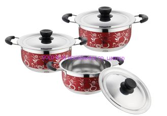 China sistema vendedor caliente y color rojo, pote de cocinar antiadherente azul del cookware del acero inoxidable 2019 6pcs del color 3pcs proveedor