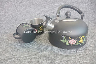 China Flor del juego de té de la cocina que pinta la caldera que silba de acero inoxidable del color del negro de la tetera que silba con dos tazas proveedor