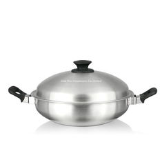 China la cocina de la cocina casera de los 36cm espesó el wok con dos el sartén de ahorro de acero inoxidable del vapor de la categoría alimenticia de la manija 304# proveedor
