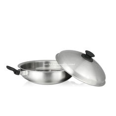China El Cookware fijó la cacerola de acero inoxidable antiadherente del wok de los 36cm con los wok de acero del sofrito de la reina del metal abovedado de la tapa proveedor