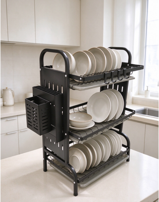 escurridor de platos de 16 agujeros y escurridor multifuncional y escurridor de hierro de 43 cm de 2 y 3 capas, dorado y negro, ahorra espacio proveedor