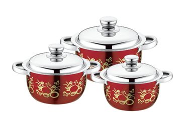 sistema vendedor caliente y color rojo, pote de cocinar antiadherente azul del cookware del acero inoxidable 2019 6pcs del color 3pcs proveedor