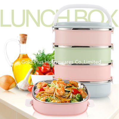 Fiambrera de acero inoxidable portátil del tiffin de la preservación del calor del envase de comida del rectángulo de 1/2/3 capa con la manija ocultada proveedor